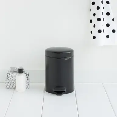 Brabantia NewIcon Pedal Bin, 3litre, Soft Closing, Plastic Inner Bucket, Matt Black