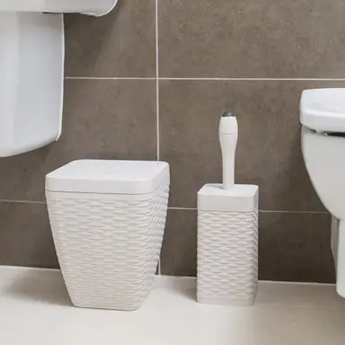 Addis Rattan Toilet Brush & Bin Set - Cream