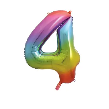 Unique Party Giant Number 4 Balloon, Rainbow, 86cm