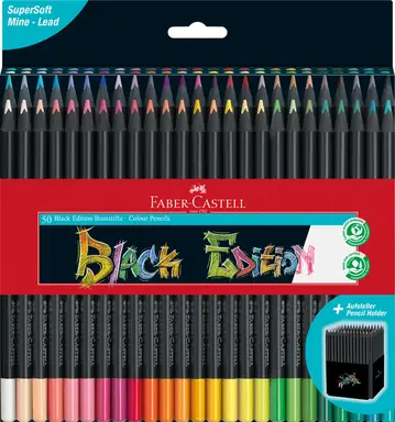 Faber-Castell Black Edition Colour Pencils,Assorted Colours, Box of 50 Ergonomic Triangular Shape