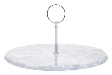 Interiors by Premier Grey Marble Dessert Stand, Round Cake Display With Silver Handle, Luxe Cake Plate, Baking Presentation Tray
