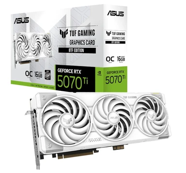 ASUS TUF Gaming GeForce RTX 5070 Ti 16 GB GDDR7 BTF Weiß OC Edition Grafikkarte (NVIDIA DLSS 4, 3,125-Slot, PCIe 5.0, 3x DisplayPort 2.1b, 2x HDMI 2.1b, GC-HPWR, Weiß, TUF-RTX5070TI-O16G-BTF-WHITE)