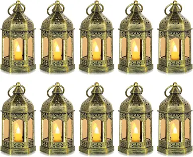 Small Lanterns with LED Candles Set of 10