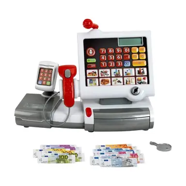 Theo Klein 9356 - Kassenstation mit Folientastatur | Elektronische Registrierkasse mit Scanner, Waage und Spielgeld | Licht- und Soundeffekte | "Spiel Gut" Ausgezeichnet | Spielzeug für Kinder ab 3 Jahren