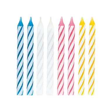 Unique Party Birthday Candles, Assorted Striped, 24 pack