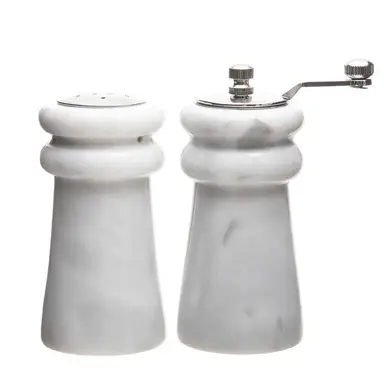 Maison by Premier White Marble Salt & Pepper Set, Elegant Natural Marble Shakers with Chrome Accents, Durable and Hygienic