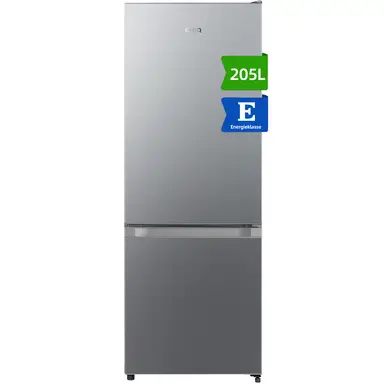 CHiQ 205 L koel-vriescombinatie, zilver, low frost, 153 L koel- & 52 L vriesruimte, compacte breedte, omkeerbare deur, verstelbare voeten JR205LSE [energielabel E]