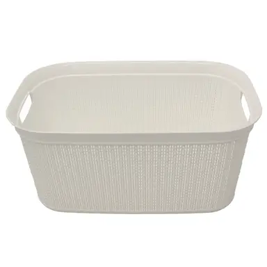 JVL Knit Design Loop Plastic Rectangular Linen Laundry Basket with Handles – Ivory