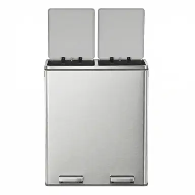 SONGMICSHOME  Kitchen Bin with 2 Compartments, 2 x 30 L Double Rubish Bin with Lids, Pedals, Plastic Inner Buckets, Soft Close, Silver and Black