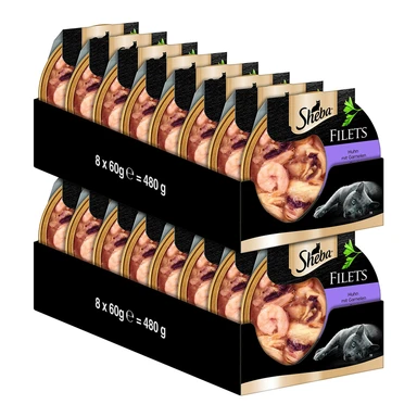 Sheba Filets - Feinstes Nassfutter für Katzen in Schale - Huhn mit Garnelen - 16 x 60 g