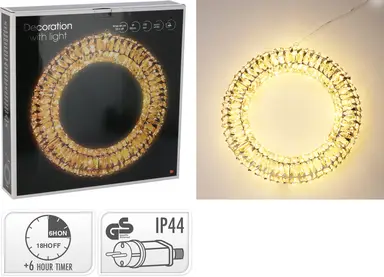 WREATH 50CM GOLD MICRO LED