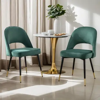 chairus Set of 2 Dining Chairs Velvet Kitchen Corner Chairs with Metal Legs, Green