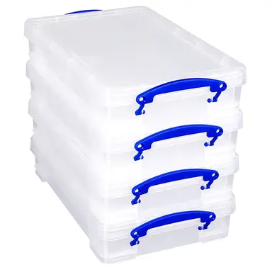 Really Useful Plastic Storage Box 4L Clear (Pack of 4)