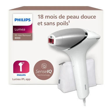 Philips Lumea Series 8000 BRI940/00 Épilateur à lumière pulsée capteur SmartSkin, 5 niveaux d'intensité, 1 accessoire intelligent corps (4,1 cm²), application Lumea IPL, sur secteur - Blanc