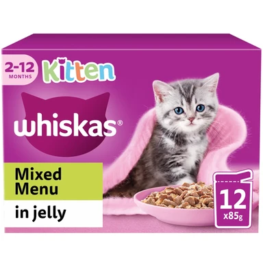 WHISKAS Kitten Mixed Menu Wet Cat Food Pouches in Jelly 12 x 85g
