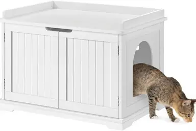 Yaheetech Katzenklo-Schrank, Holz-Katzenhaus für große Katzen, 75,5 x 51 x 52,5 cm, Katzenhöhle mit magnetischen Türen, Trennfach, Weiß