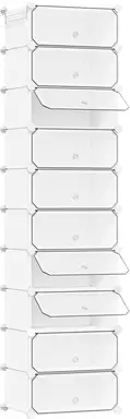 WOLTU Schuhschrank mit 10 Fächern, Aufbewahrungseinheit mit Türen für Flur, Schlafzimmer, Wohnzimmer, mit Hammer und Haken, Stapelbar, 40x30x170 cm, Weiß