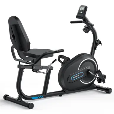 MERACH Liege-Ergometer für Zuhause mit intelligenter Bluetooth- und exklusiver App-Verbindung, LCD, Herzfrequenzgriff, magnetisches Liege-Ergometer