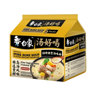 Bai Xiang Lot de 5 paquets de nouilles instantanées saveur soupe d’os de porc - 565 g