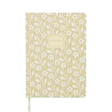 Jubiluu A5 Floral Fabric Hardcover Lined Notebook - 96 Sheets (100g offset paper), Bookmark & Elastic Band - Classic Cream Ruled Journal for Writing, School, Office, and Gifts-Ivory Meadow