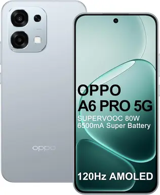 OPPO A6 Pro 5G CPH2781 Europe 256GB 8GB Lunar Titanium OEU 6500 mAh Battery, Supervooc 80W Mobile Phone, 120Hz 6.57 Inch AMOLED Display, Dimensity 6300, 50MP AI Camera, IP69, NFC, Dual SIM