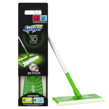 SWIFFER Sweeper 3D Clean Kit Balai + 4 lingettes sèches + 2 lingettes humides