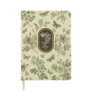 Jubiluu A5 Elegant Fabric Hardcover Lined Notebook - 96 Sheets (100g offset paper), Bookmark & Elastic Band - Classic Cream Ruled Journal for Writing, School, Office, and Gifts-Botanical Green