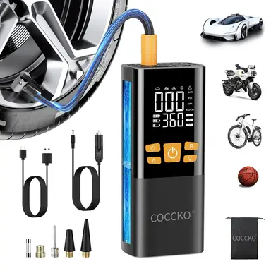 150PSI Car Tyre Inflator, Portable Air Compressor with 5 Modes, LCD Display, 6000 mAh Battery, LED & SOS Light, USB-C Rechargeable Mini Air Pump for Motorcycle, Bike, Ball