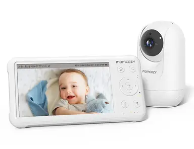 Momcozy BM01 1080P 5 Zoll HD-Video-Babyphone mit Kamera, wandmontierbar, Nachtsicht, 5000 mAh Akku, Gegensprechfunktion, Temperatursensor, integrierte Wiegenlieder, bis zu 290 m Reichweite