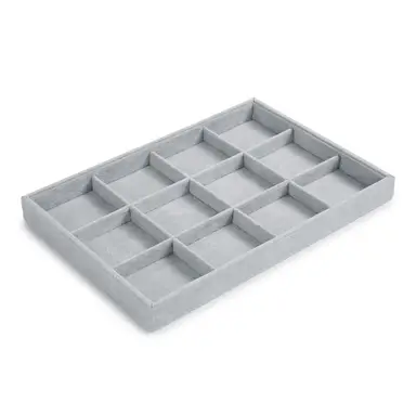 Oirlv 24 Schmucktablett mit 12 Fächern aus Eisvelours, Schmuckschatulle-Organizer, stapelbare Schmucktabletts, herausnehmbare Trennplatten für Ringe und Ohrringe, Aufbewahrungs- und Präsentation, Neujahr-Aktion, Top-Geschenkideen