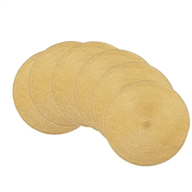 Set de 6 Sets de Table Ronds en PP  
BL Jaune Paille, Sets de Table Ronds Tressés 36,5 cm pour Tables à Manger, En PP Naturel Résistant à la Chaleur