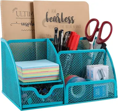 Senhoglb Mesh Desk Tidy，Turquoise, New Year Sale , Top gift picks