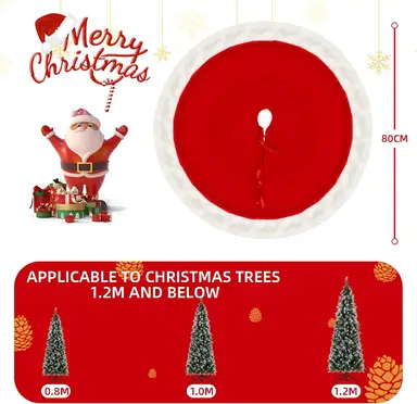 Salcar Plafond D'Arbre De NoËL Rond, 80Cm Plafond D'Arbre De NoËL Jupe D'Arbre De NoËL En Peluche Rouge, Fourrure De Plafond D'Arbre De NoËL Pour Sapin De NoËL Et DÉCoration D'Arbre De NoËL