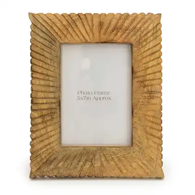 Candlelight Photo Frame Etched Lines Mango Wood 5x7"