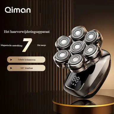Qiman 8005 Scheerapparaat voor Kale Hoofden - 7D Zwevend voor Nat & Droog Scheren met LED Smart Display