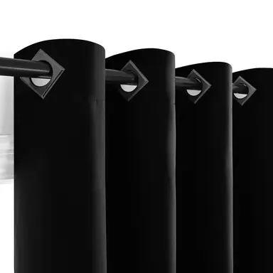 Deconovo Blackout Plain Fabric 8 Black Square Grommets No Tie Curtain, 2-Piece Set W132xL160