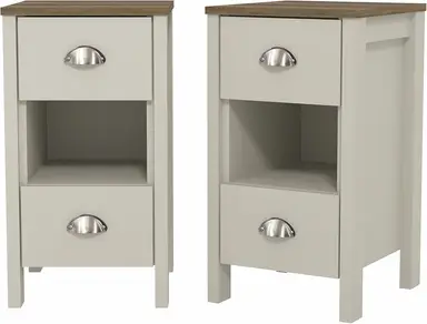 Galano Gemma 2pcs Bedside Table – Stylish 2 Drawer Side Tables with Storage – Storage Cabinets for Bedroom, Hallway, or Entryway – Light Grey/Oak