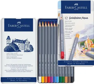 Aquarelkleurpotloden Faber-Castell Goldfaber in etui 12 stuks