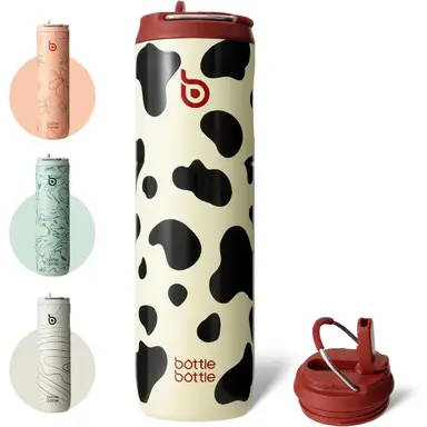 Bottle Bottle Gourde isotherme en acier inoxydable avec paille 700 ml - Vache