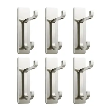 JORDAN&JUDY No-Drill Strong Adhesive Hooks, 6-Pack, Stainless Steel, Damage-Free, Over-Door Storage, Silver