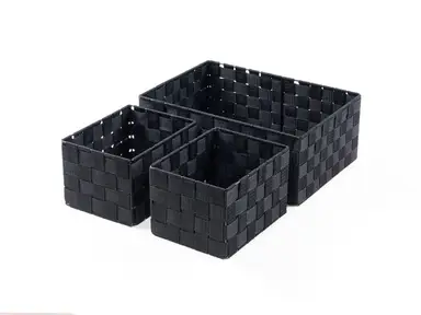 KEVAHOME PP WOVEN STRAP ORGANIZERS-S/3- BLACK  L:13.5x9.5x5.1" 3pcs  S: 7.9x6x5", New Year Sale , Top gift picks