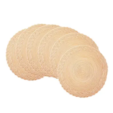 Set de 6 Sets de Table Ronds Tressés en Polyester 3 Brins – Kaki 38cm Lavables et Résistants à la Chaleur pour Cuisine, Salle à Manger, Maison ou Restaurant