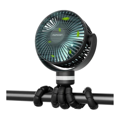 Momcozy Tragbarer Kinderwagenventilator, 8000 mAh, 27 Std. Akkulaufzeit, abnehmbar, 4 Geschwindigkeiten, 360° drehbar, LED-Licht, USB wiederaufladbar, schwarz, Einzelstück