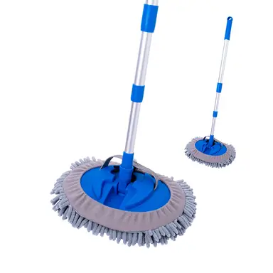 Blue Chenille Window Cleaner with 3-Section Telescopic Aluminum Pole 51.5-110cm, 26x17.5cm Head