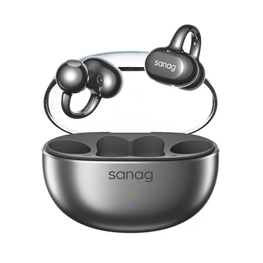 sanag S6S Nova Casque Bluetooth sans fil à clip d’oreille, nouvelle conception à conduction osseuse, circum-aural à arrière ouvert, pour le sport et la course, à réduction du bruit, de style haute mode, IA, noir