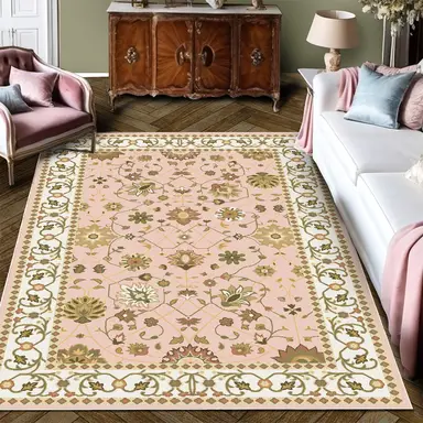 Area Rug Living Room Rugs: Floral Washable Rug Vintage Soft Boho Non-Slip Carpet Indoor Floor Stain Resistant Large Carpets for Bedroom Dining Room Farmhouse Nursery Hallway Home Office,72*107.8inch