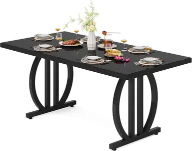 Tribesigns vergadertafel voor 4-6 personen, 160 x 80 cm, rechthoekige tafel met sterk metalen frame, moderne industriële studie slaapkamer meubels voor thuis kantoor (Zwart)