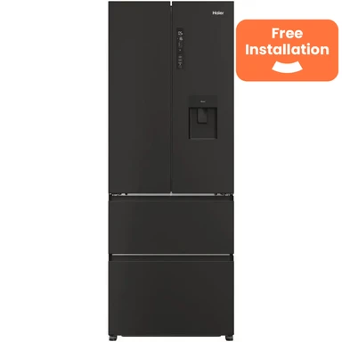 Haier French Door 70 Fridge Freezer with Water Dispenser – Black | 70cm Wide | E Energy Rated | Direct Access Drawers | Total No Frost (HFR5719EWPB)