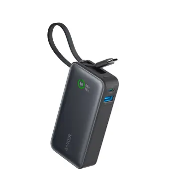 Anker Nano Powerbank (10.000 mAh, 30 W, integriertes USB-C-Kabel), Schwarz