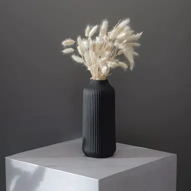 1Pc 8.26in/21cm
Ceramic Vase with Rills - for Pampas Grass as Boho Decor, Small Vase Black Matt Flowers, Home Decor for Fresh Flowers, Dry Flowers, Dining Table, Office
